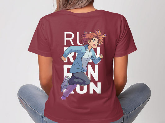 RUN Anime Maroon T-Shirt – Bold Moves, Vibrant Style